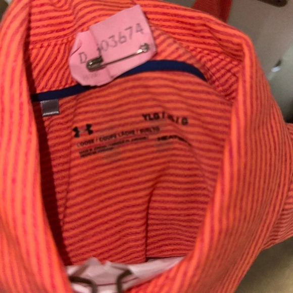 Under Armour Boys YLG Polo Orange Stripped - Picture 3 of 7
